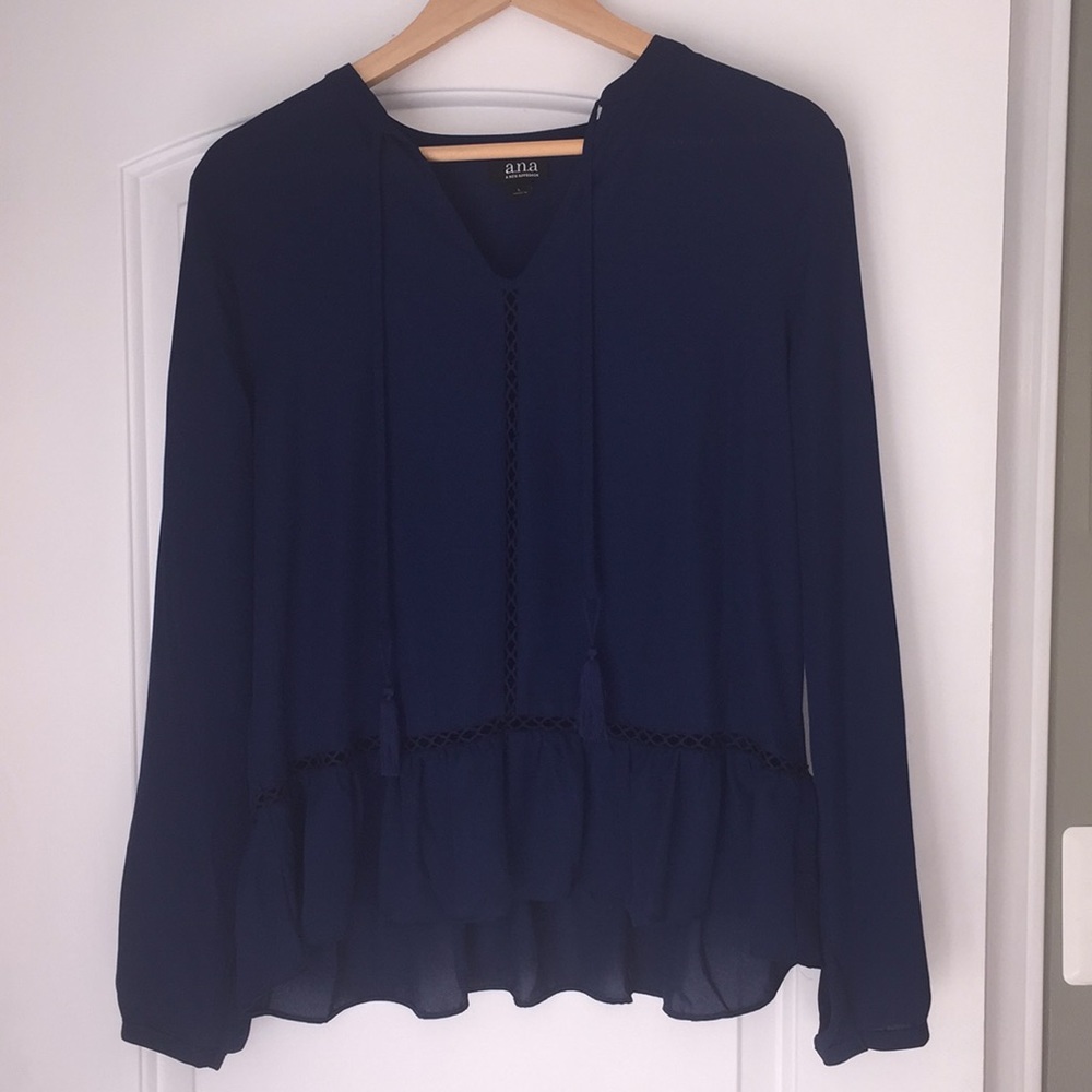 Womans a.n.a navy sheer blouse